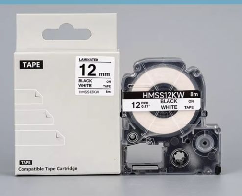 China HMSS12K 12mm White label tape cassette For Brother label printer Black on White fornecedor