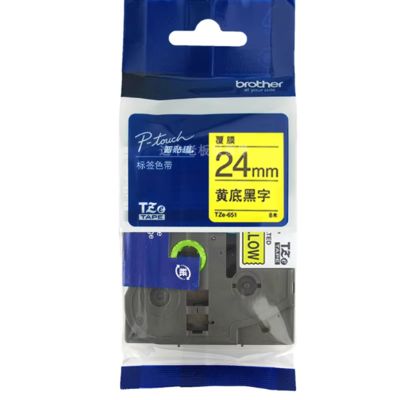 China 24mm P-Touch Black on yellow label tape cassette TZ-651 for Brother Electronic Lettering Machine tube printer fornecedor