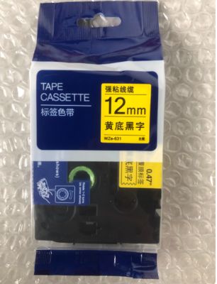 China 12mm P-Touch Black on yellow label tape cassette WZE-631 for Brother Electronic Lettering Machine tube printer fornecedor