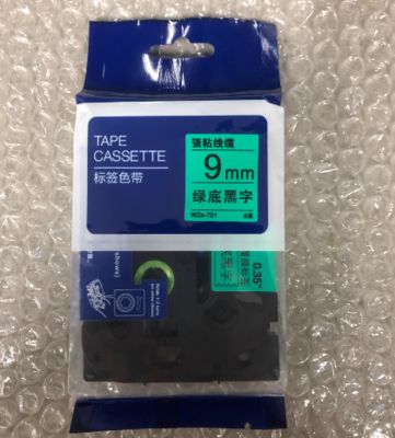 China 9mm P-Touch Black on green label tape cassette WZE-721 for Brother Electronic Lettering Machine tube printer fornecedor