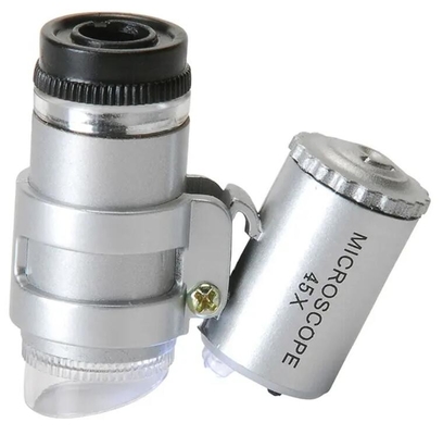 MG10081-4 Mini LED portátil 45x 60x Magnificação Pocket Jeweler Loupes Glass Silver Lens Instrumento óptico de ampliação fornecedor