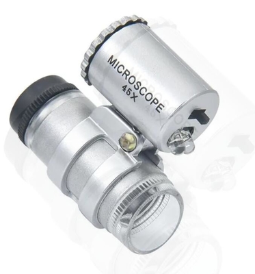 MG10081-4 Mini LED portátil 45x 60x Magnificação Pocket Jeweler Loupes Glass Silver Lens Instrumento óptico de ampliação fornecedor