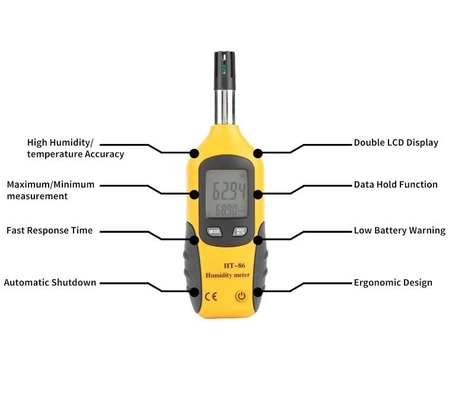 HTI HT-86 Hygrômetro e medidor de temperatura digital portátil 2 em 1 Monitor de ponto de orvalho de lâmpada úmida fornecedor