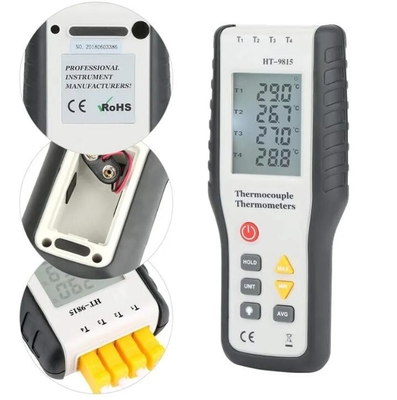 HTI HT-9815 Termômetro portátil de 4 canais com sensor de termocouple digital de tipo K branco fornecedor