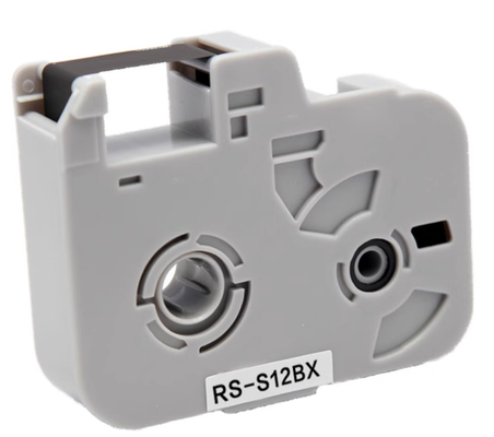 RS-S12BX S Cassete de fita de etiqueta preta para o novo estilo Biovin S690 Máquina de escrita eletrônica, impressora de identificação por cabo, marcador de fio fornecedor