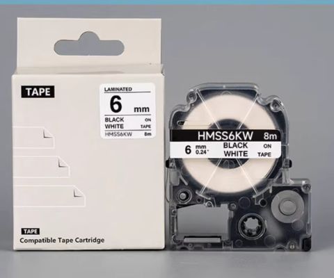 HMSS06K 6mm White label tape cassette For Brother label printer Black on White fornecedor