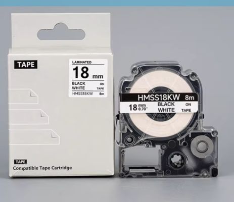HMSS18K 18mmX8m White label tape cassette For Brother label printer Black on White fornecedor