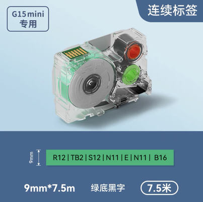 G02007 9mm Black on Green Adhesive stickers heat shrink tubing continuous label paper For Supvan G15Mini / G11pro Tube Printer fornecedor