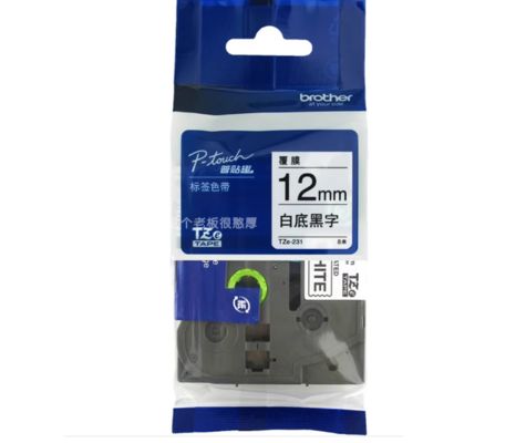 12mm P-Touch Black on white label tape cassette TZe-231 for Brother Electronic Lettering Machine tube printer fornecedor