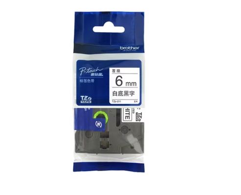 6mm P-Touch Black on white label tape cassette TZe-211 for Brother Electronic Lettering Machine tube printer fornecedor